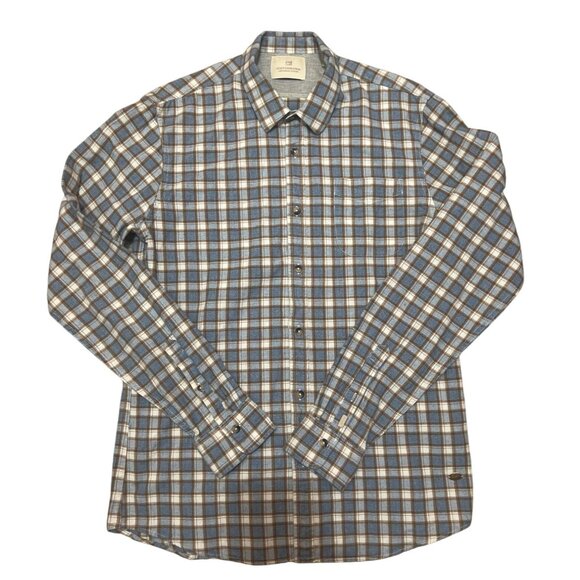Scotch & Soda Mens Large Blue & Brown Plaid Button-Down Shirt 100% Cotton Long S - Picture 2 of 7